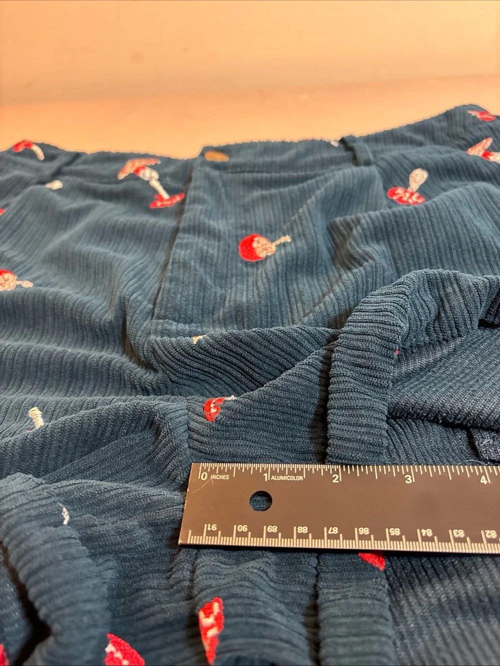 Cider Navy Corduroy Shorts with Red & White Mushroom Embroidery - Picture 11 of 11